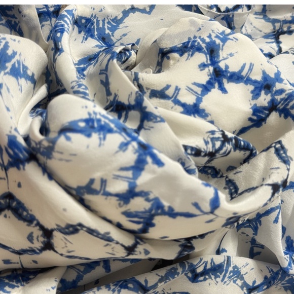 Rebecca Taylor Silk Maxi Dress Button Front Short Flutter Sleeve Blue White Sz 8 - Picture 13 of 16